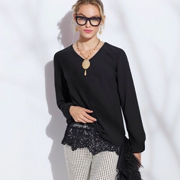 CABI Black Tempest Lace Blouse Long Sleeve Top. Size Small. EUC! - Picture 2 of 11